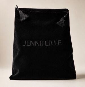 Jennifer Le Black Velvet Logo Duster Bag with Tassels 12” x 15”